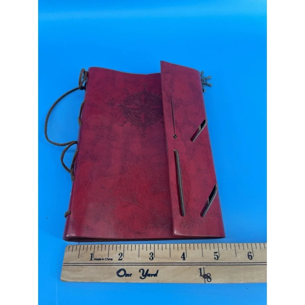 Red‎ Faux Leather A5 Refillable Journal Compass Anchor 6 Ring EVZ